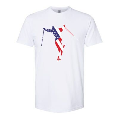 Skiing American Flag Skiing Lover Gift For Skier Softstyle CVC T-Shirt