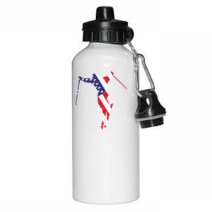 Skiing American Flag Skiing Lover Gift For Skier Aluminum Water Bottle