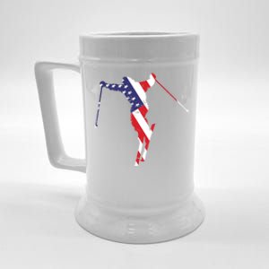 Skiing American Flag Skiing Lover Gift For Skier Beer Stein