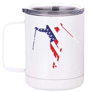 Skiing American Flag Skiing Lover Gift For Skier 12 oz Stainless Steel Tumbler Cup