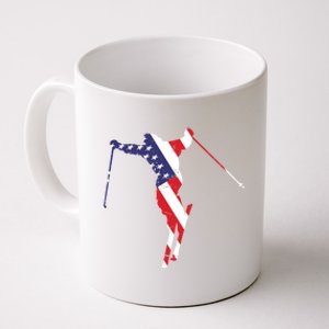 Skiing American Flag Skiing Lover Gift For Skier Coffee Mug