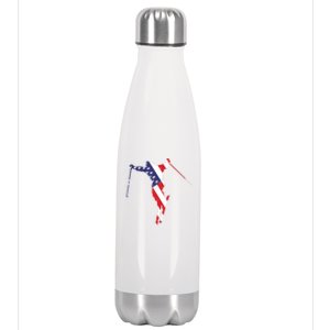 Skiing American Flag Skiing Lover Gift For Skier Stainless Steel Insulated Water Bottle