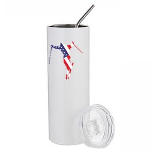 Skiing American Flag Skiing Lover Gift For Skier Stainless Steel Tumbler