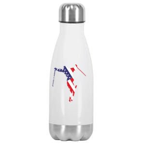 Skiing American Flag Skiing Lover Gift For Skier Stainless Steel Insulated Water Bottle