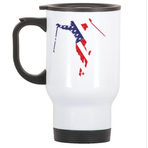 Skiing American Flag Skiing Lover Gift For Skier Stainless Steel Travel Mug