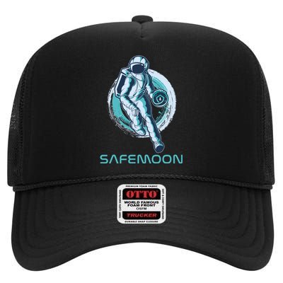 Safemoon Blockchain Cryptocurrency Astronaut Basketball High Crown Mesh Back Trucker Hat