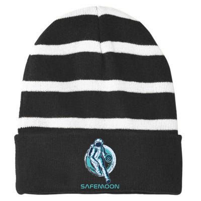 Safemoon Blockchain Cryptocurrency Astronaut Basketball Striped Beanie with Solid Band