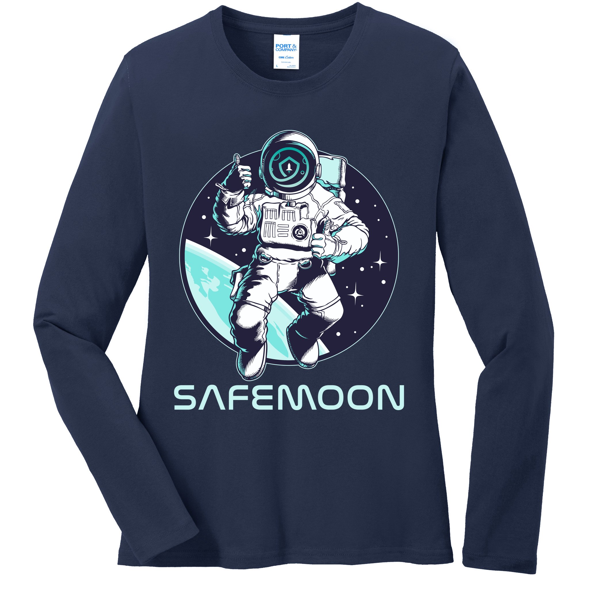 Safemoon Cryptocurrency Space Astronaut Ladies Long Sleeve Shirt