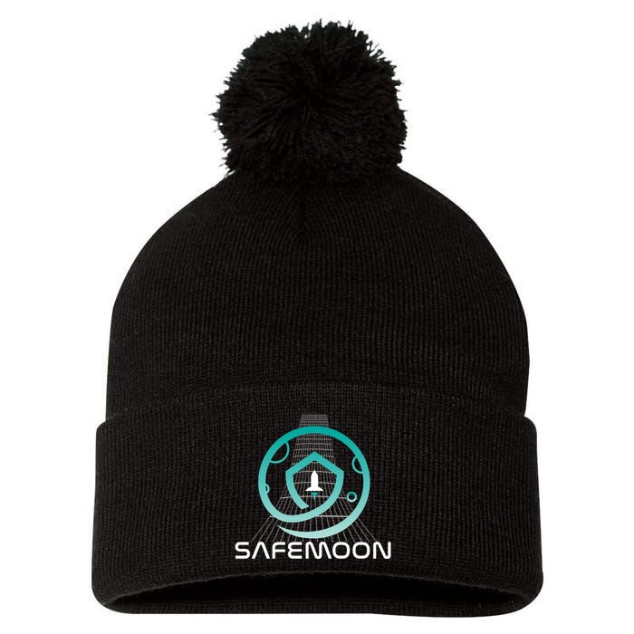 Safemoon Cryptocurrency Space Grid Pom Pom 12in Knit Beanie