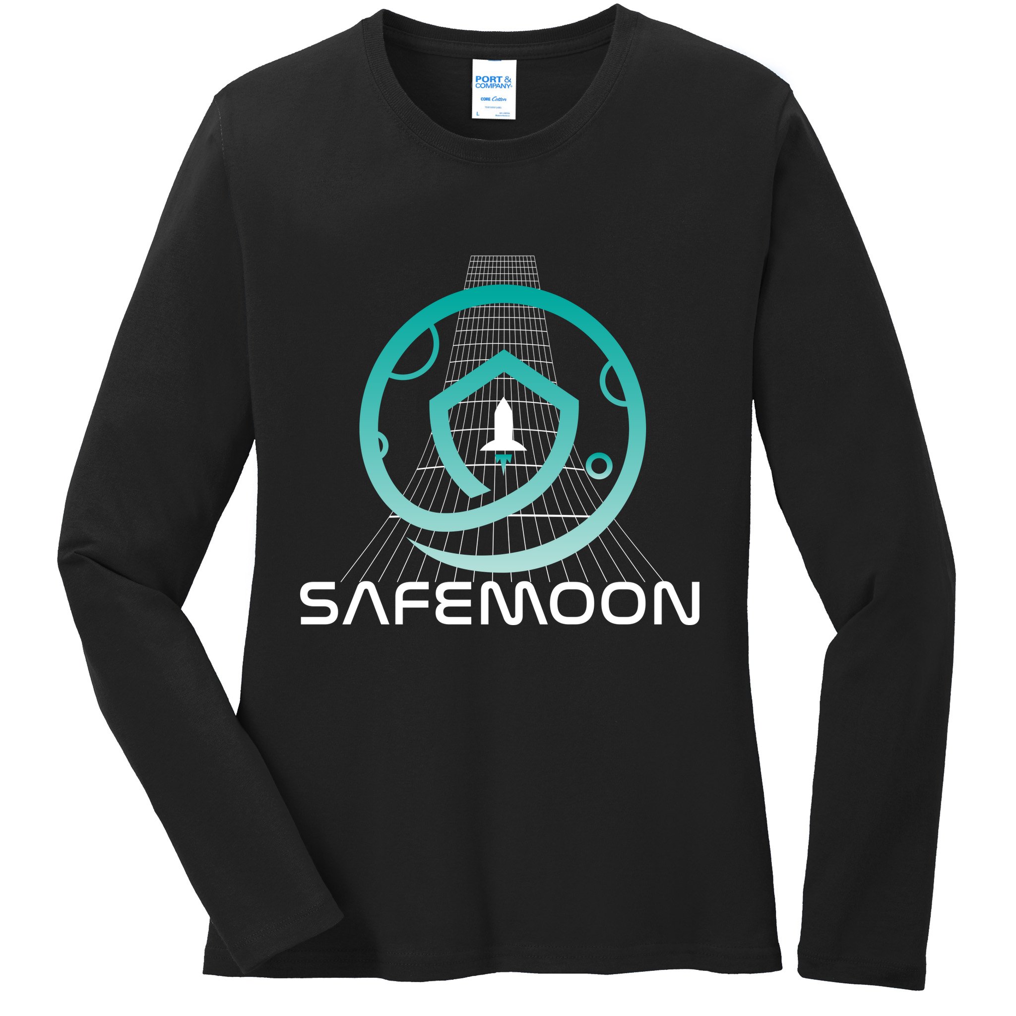 Safemoon Cryptocurrency Space Grid Ladies Long Sleeve Shirt
