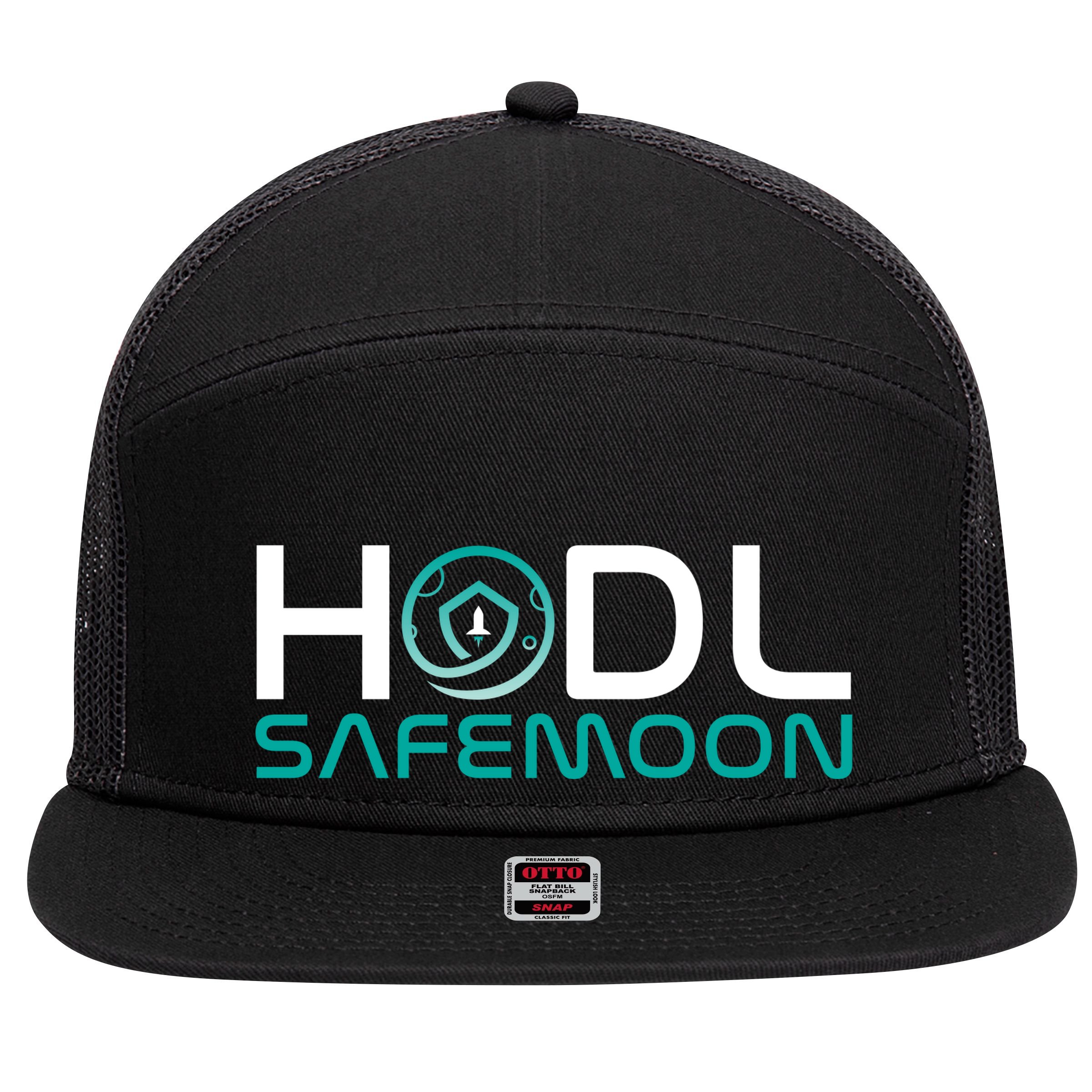 Safemoon HODL Cryptocurrency Logo 7 Panel Mesh Trucker Snapback Hat