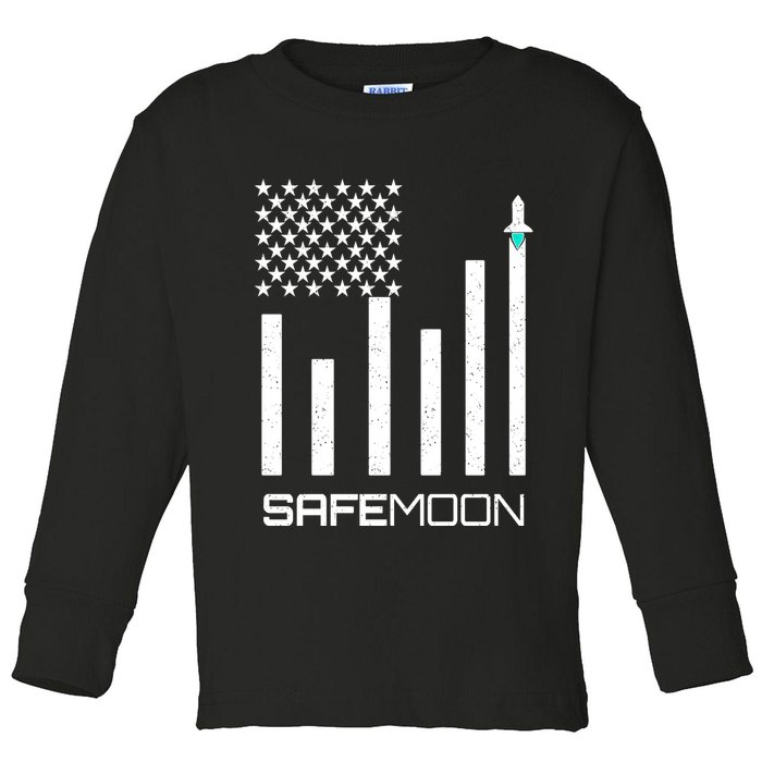 Safemoon To The Moon Crypto Blockchain Flag Toddler Long Sleeve Shirt