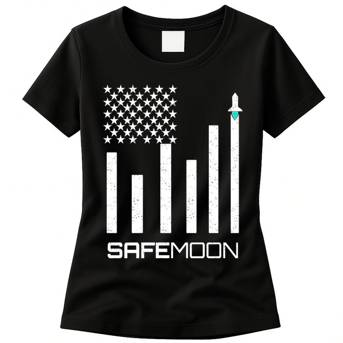 Safemoon To The Moon Crypto Blockchain Flag Womens T-Shirt