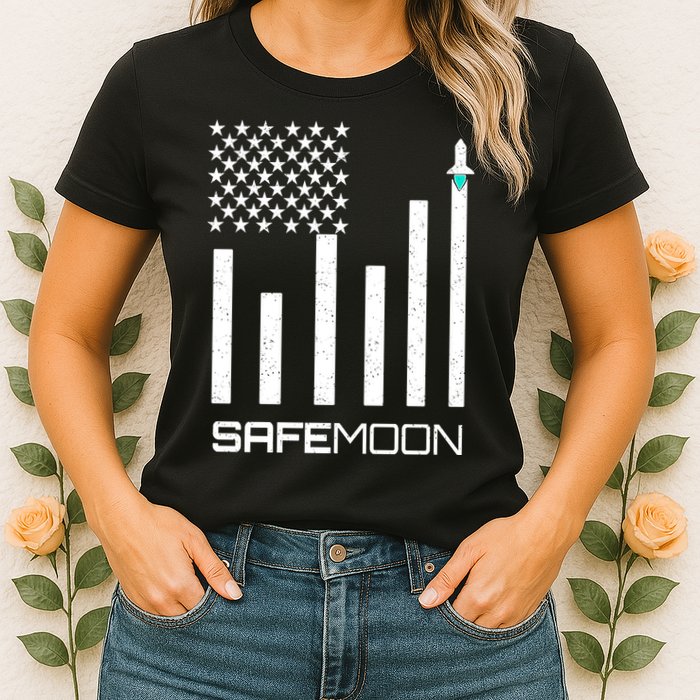 Safemoon To The Moon Crypto Blockchain Flag Womens T-Shirt