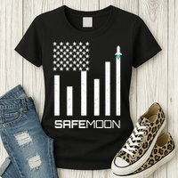 Safemoon To The Moon Crypto Blockchain Flag Womens T-Shirt