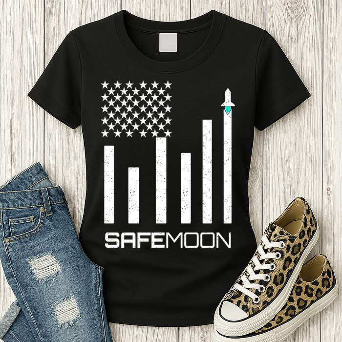 Safemoon To The Moon Crypto Blockchain Flag Womens T-Shirt