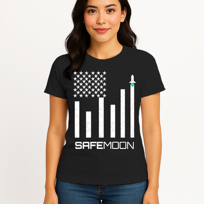 Safemoon To The Moon Crypto Blockchain Flag Womens T-Shirt