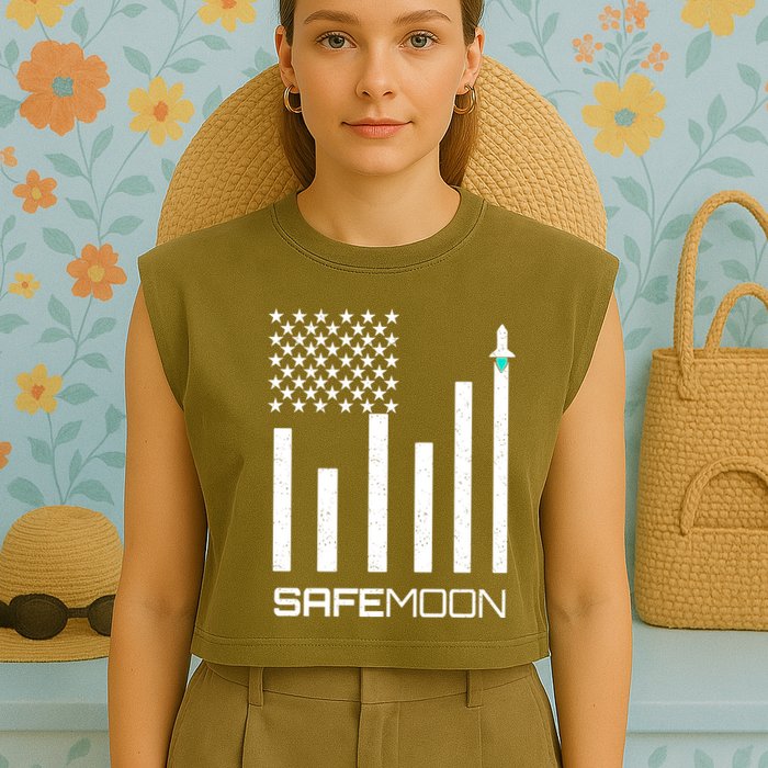 Safemoon To The Moon Crypto Blockchain Flag Garment-Dyed Women's Muscle Tee