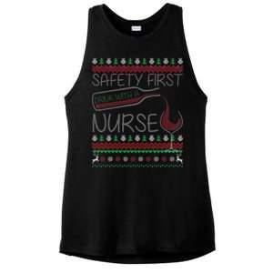 Safety First Drink With A Nurse Ugly Sweater Ladies PosiCharge Tri-Blend Wicking Tank