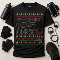 Safety First Drink With A Nurse Ugly Sweater Cooling Performance Crew T-Shirt
