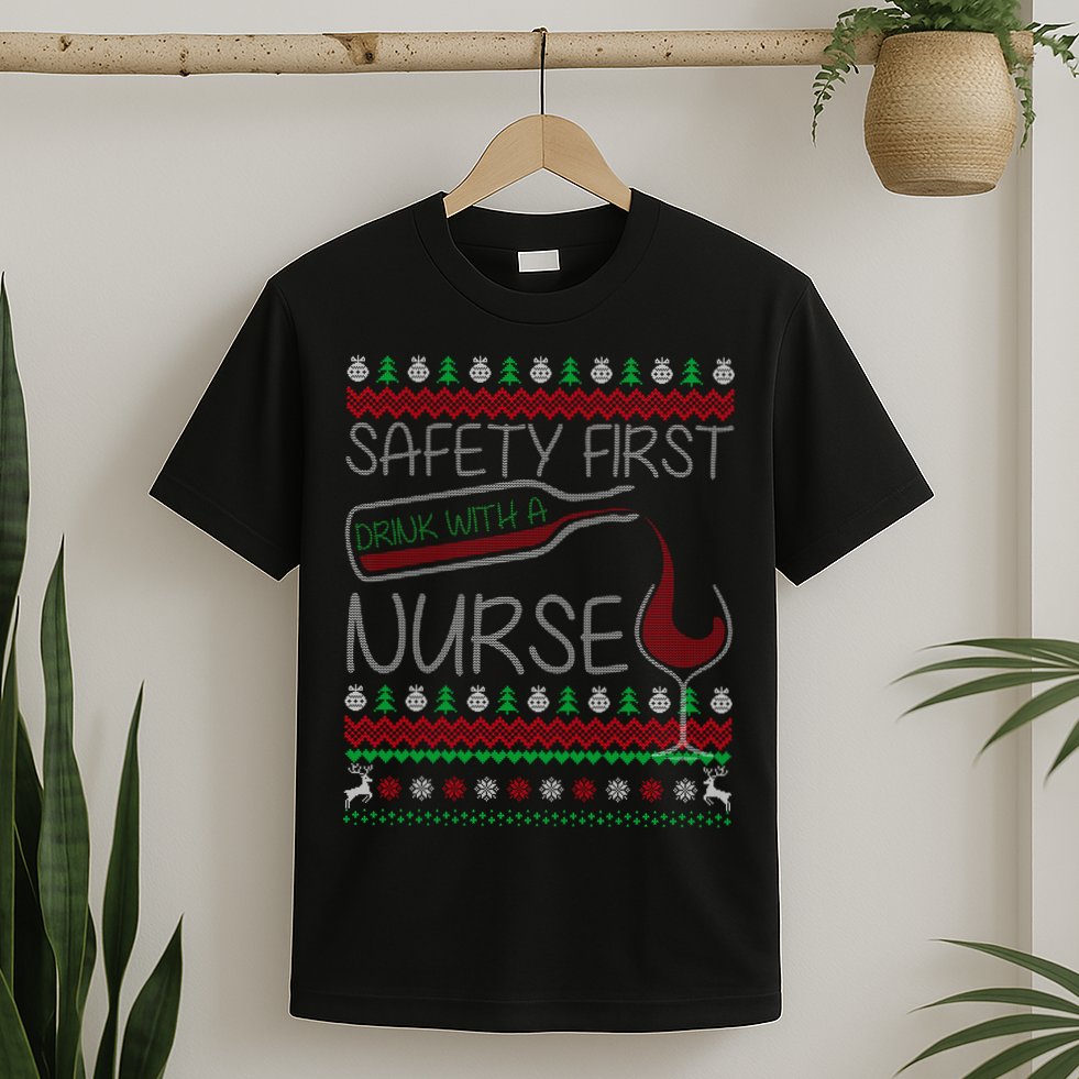 Safety First Drink With A Nurse Ugly Sweater T-Shirt