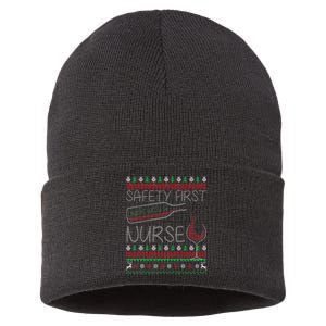 Safety First Drink With A Nurse Ugly Sweater Sustainable Knit Beanie