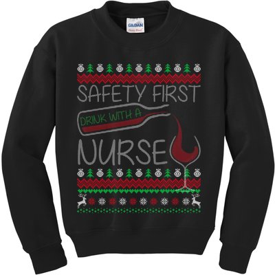 Safety First Drink With A Nurse Ugly Sweater Kids Sweatshirt