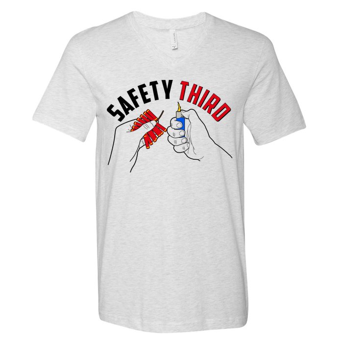 Safety Third Firecrackers Fourth of July V-Neck T-Shirt