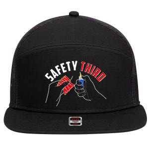 Safety Third Firecrackers Fourth of July 7 Panel Mesh Trucker Snapback Hat