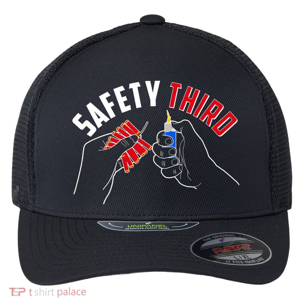 Safety Third Firecrackers Fourth of July Flexfit Unipanel Trucker Cap