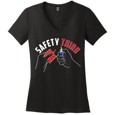 Safety Third Firecrackers Fourth of July Women's V-Neck T-Shirt