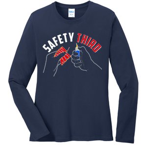 Safety Third Firecrackers Fourth of July Ladies Long Sleeve Shirt