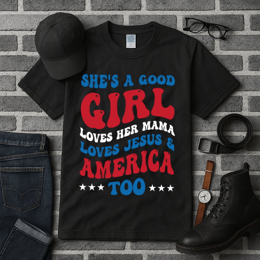 Shes A Good Girl Loves Her Mama Jesus & America Too Groovy Tall T-Shirt