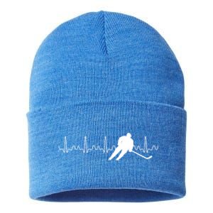 Sports Athlete Goalie Heartbeat Hockey Player Ice Hockey Meaningful Gift Sustainable Knit Beanie