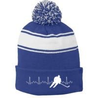 Sports Athlete Goalie Heartbeat Hockey Player Ice Hockey Meaningful Gift Stripe Pom Pom Beanie