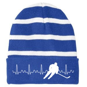 Sports Athlete Goalie Heartbeat Hockey Player Ice Hockey Meaningful Gift Striped Beanie with Solid Band