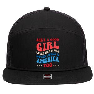 She's A Good Loves Her Mama Jesus & America Too Groovy 7 Panel Mesh Trucker Snapback Hat