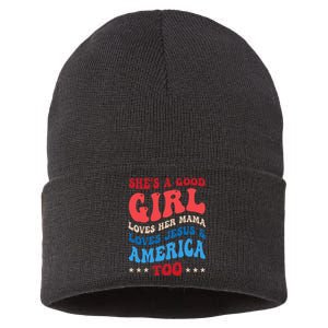 She's A Good Loves Her Mama Jesus & America Too Groovy Sustainable Knit Beanie