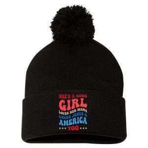 She's A Good Loves Her Mama Jesus & America Too Groovy Pom Pom 12in Knit Beanie