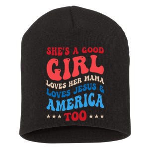 She's A Good Loves Her Mama Jesus & America Too Groovy Short Acrylic Beanie