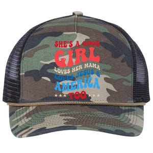 She's A Good Loves Her Mama Jesus & America Too Groovy Retro Rope Trucker Hat Cap