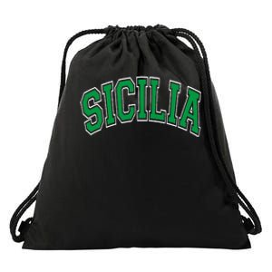 Sicilia Arched Green Text Drawstring Bag