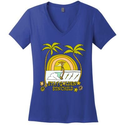 Stay A Golden Sun Summer Vibes Beach Vacay Summertime Gift Women's V-Neck T-Shirt