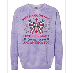 Shes A Good Girl Loves Her Mama Patriotic Bow Colorblast Crewneck Sweatshirt