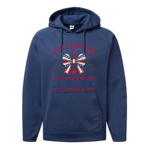 Shes A Good Girl Loves Her Mama Patriotic Bow Performance Fleece Hoodie