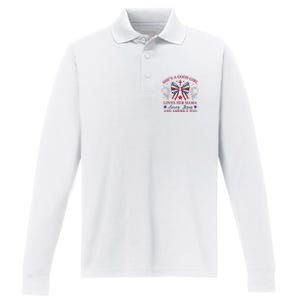 Shes A Good Girl Loves Her Mama Patriotic Bow Performance Long Sleeve Polo