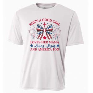 Shes A Good Girl Loves Her Mama Patriotic Bow Cooling Performance Crew T-Shirt