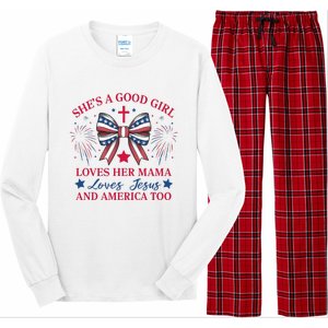 Shes A Good Girl Loves Her Mama Patriotic Bow Long Sleeve Pajama Set