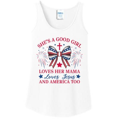 Shes A Good Girl Loves Her Mama Patriotic Bow Ladies Essential Tank