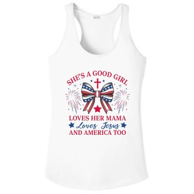 Shes A Good Girl Loves Her Mama Patriotic Bow Ladies PosiCharge Competitor Racerback Tank